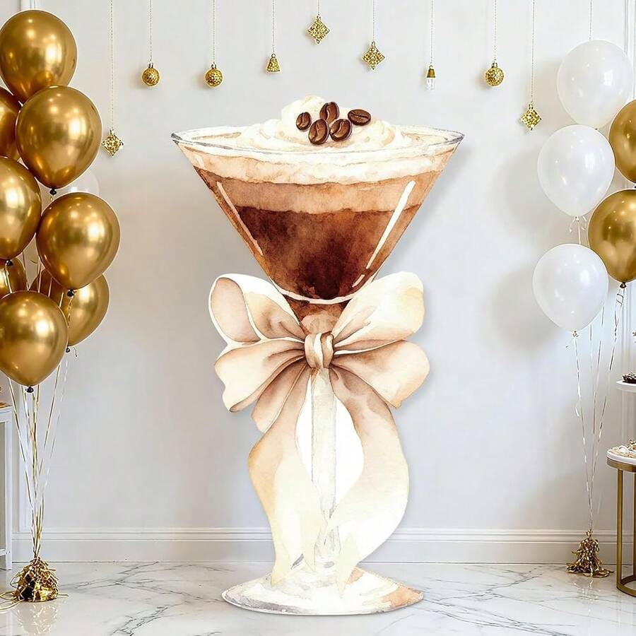 4ft Large Espresso Martini Cardboard Cutout A Tini Bit Older Birthday Standup Brown Bow Cocktail Glass Backdrop Decoration For Women Bar Bachelorette Bridal Shower Party Decor - Brown - 查看 1