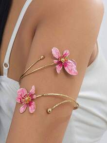 优雅简约设计清新甜美珐琅花卉手镯，女士珠宝，节日礼物 - 粉色 - 查看 1