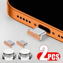 2个金属闪光防尘塞套装，兼容 17/16 Pro Max/兼容带Type-C充电口的，防尘塞保护 - 橘色 - 查看 2
