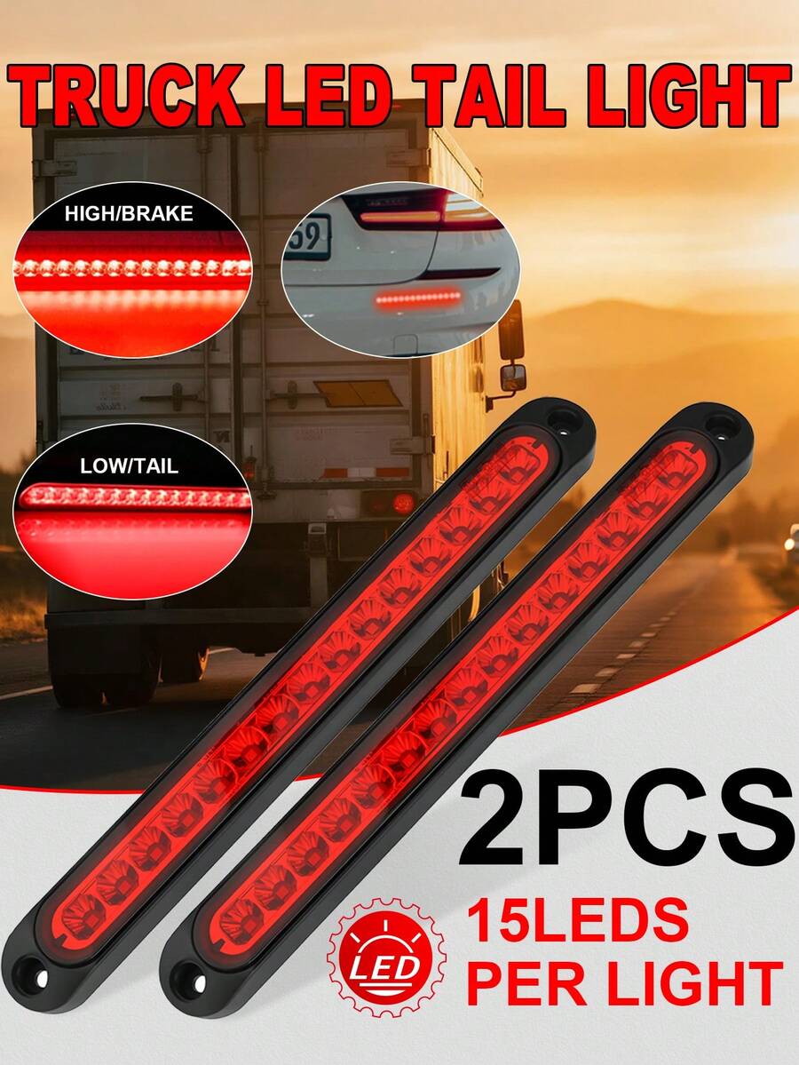 2pcs Car Side Lights, LED Light Strips, Edge Lights, Car Modifications, Red Lens Lights, Auxiliary Lights, Suitable For Various Car Models - A - View 1
