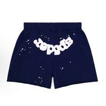 Sp5der Waist Elastic Casual Workout Athletic Gym Summer Y2k Shorts - Navy Blue - View 1
