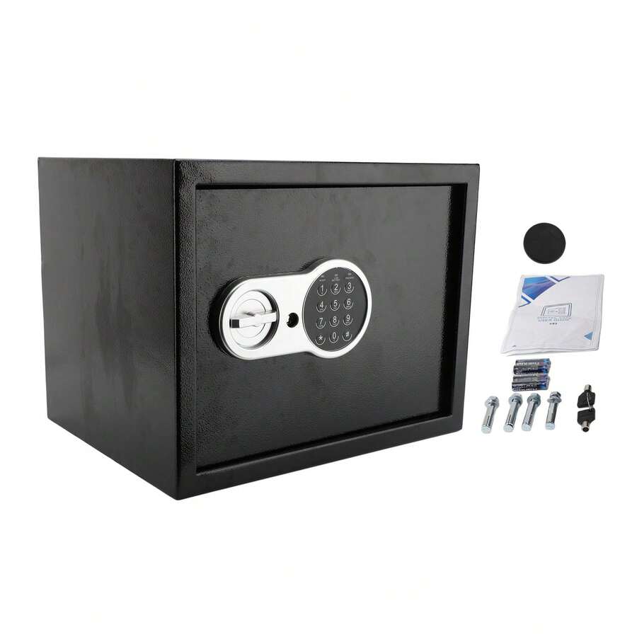 Box Black Steel Pressure Resistant Scratch Resistant Cabinet Security Box with Digital Keypad and Keys for Documents Jewelry Cash - C - Ver 1