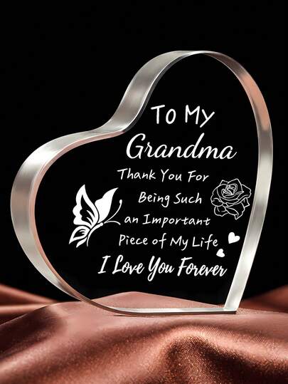 1pc Grandma Gift Acrylic Heart Plaque, Loving Quote Keepsake Decor, Clear Elegant Style, Desktop Tabletop Display, Wedding Birthday Gift For Grandma, Thanksgiving Christmas Day Present, Family Appreciation Keepsake, Home Office Decoration