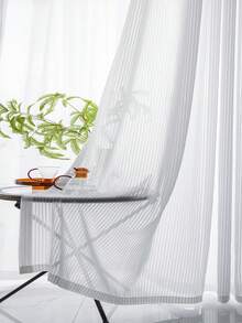 2/36片装法式条纹薄纱窗帘，半透明窗帘，适用于卧室、客厅、阳台 - 白色 - 查看 1