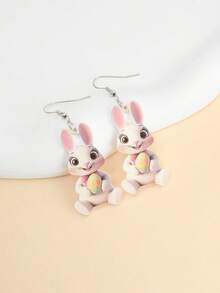 一对亚克力嘉年华兔子和复活节彩蛋耳环，可爱派对和节日配饰 - 彩色 - 查看 7
