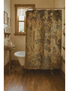 French Verdure Shower Curtain,  Style Tapestry Reproduction, Vintage Bathroom Decor, Elegant Bath Curtain, Country Farmhouse Chic - A - 查看 5