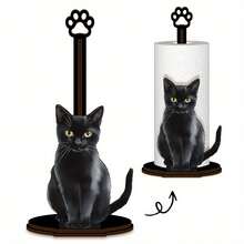 Black Cat Shaped Kitchen Paper Towel Holder, Wooden Kitchen Paper Towel Rack, Single-Layer Cloth Rack, Vertical Kitchen Paper Towel Holder, Countertop Paper Towel Storage Rack, Tabletop Paper Towel Dispenser, Paper Towel And Cling Wrap Organizer - Classic Style B - View 8