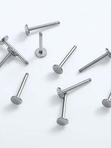 10pcs Simple Stainless Steel Eyebrow Studs, Double-Headed Conical Curved Bar/Straight Bar Flat Ear Cartilage Nose Lip Rings, Unisex Piercing Jewelry - Silver - View 7