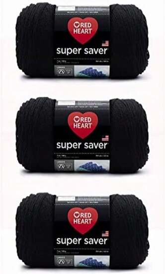 Red Heart Super Saver Black Yarn - 3 Pack Of 198g\/7oz - Acrylic - 4 Medium (Worsted) - 364 Yards - Knitting\/Crochet