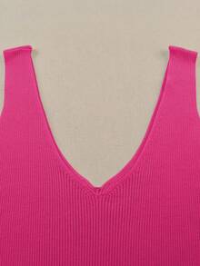 Acelitt Tank Top Rajut Wol Tanpa Lengan Leher V Warna Polos untuk Wanita, Kasual, Liburan Musim Panas - Hot Pink - View 7