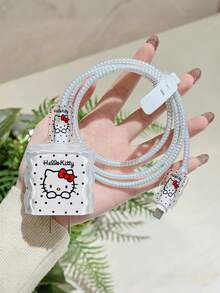 SANRIO Bộ 5 món phụ kiện hình Hello Kitty đáng yêu, tương thích với ốp lưng sạc trong suốt 18W/20W, bao gồm ốp điện thoại 13/14/15 inch, cáp dữ liệu và bảo vệ cáp, món quà hoàn hảo. - Nhiều màu - Xem 5