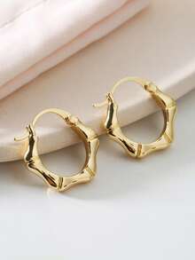 1 Pair Gold Tone Bamboo Texture Huggie Earrings Women's Daily Jewelry - Bamboo-shaped Earrings - View 5