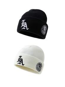 2pcs/3pcs LA Letter 3D Embroidery Beanie Hats, Suitable For Autumn/Winter Daily Wear And Keeping Warm - A - View 4