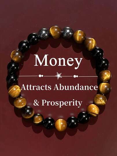 8毫米财富手链，赤铁矿和虎眼石，象征富足与繁荣、幸运与成功，冥想饰品，节日礼物，男女皆宜——守护、勇气、专注与自信