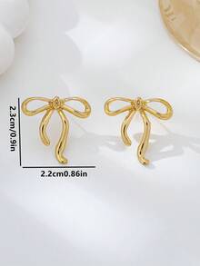 女士金色蝴蝶结耳环一对 - 金黃色 - 查看 5