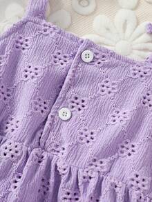 Set 2 buc. pentru fete mici, top cu broderie florală, scobit din buzunar, și pantaloni scurți de culoare uni, ținută de vacanță și casual - Mov Mov - Vizualizare 10