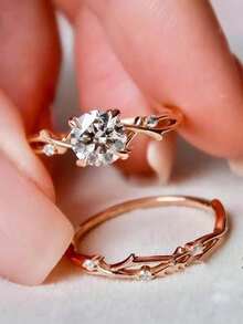 Two Pieces Set Of Approximately 3.3g Pure Silver S925 Ring 2/3CT Round D-Color Moissanite Women's Ring, Sparkling And Can Be Worn Alone Or Stacked. Luxury Quality Women's Ring Comes With A Gift Box - Rose Gold - View 4