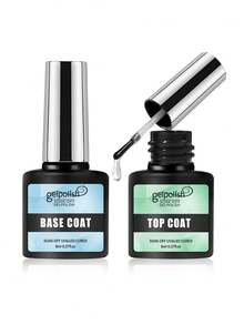 Glossy Gel Top And Base Coat Set, Long-Lasting Shine, LED Lamp Removable Gel Nail Polish, Suitable As Gift For Women - Clear - View 1