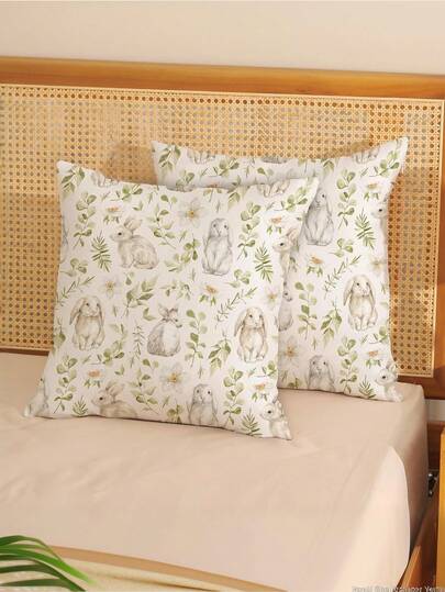 1/2/4pcs Spring Easter Pillow Covers Bunny Floral Leaf Throw Pillow Covers Outdoor Indoor,Spring Holiday Decor Rabbit Pillowcase Farmhouse Decorative Linen Cushion Case For Home Sofa