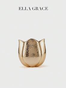 ELLA GRACE- Gold Metallic Tulip Flower Shaped Clutch Bag Hammered Texture Chain Evening Mini Purse Elegant Party Wedding Novelty Shoulder Bag Handbag - 金色 - 查看 1