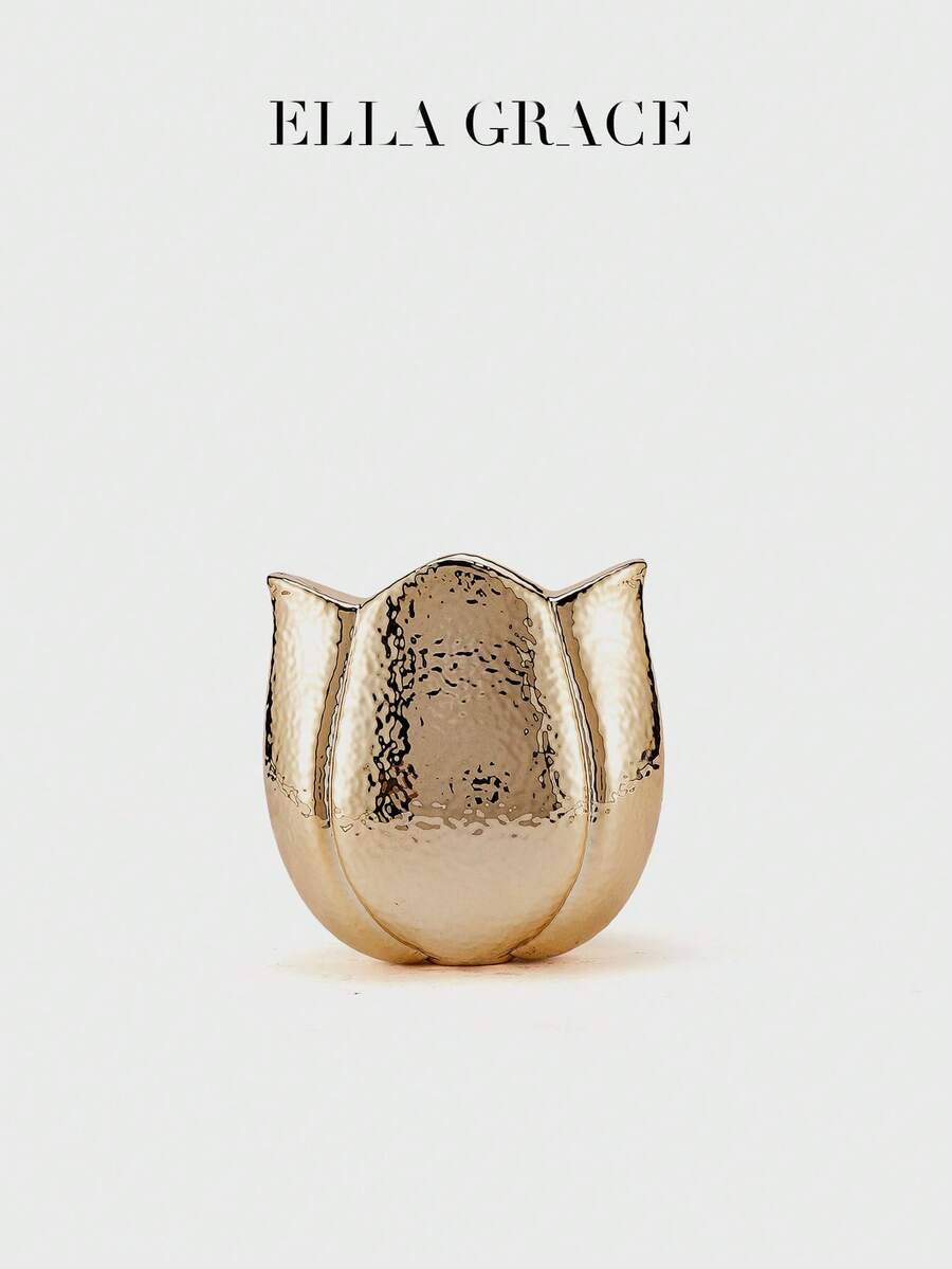 ELLA GRACE- Gold Metallic Tulip Flower Shaped Clutch Bag Hammered Texture Chain Evening Mini Purse Elegant Party Wedding Novelty Shoulder Bag Handbag - 金色 - 查看 1