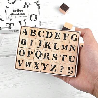 Handmade Wooden Vintage Alphabet & Number Stamps, Suitable For Children And Elementary Students