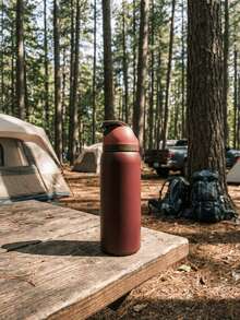 Black Cherry Vacuum Bottle - 32oz Stainless Steel, One-Hand Flip Cap,Ins Minimalist Style - Warm/Cold Retention, Perfect For Camping/School/Sports/ & Christmas/Valentine's Day Festival Gifting. Enjoy The World Cup. - Rỉ Nâu - Xem 3