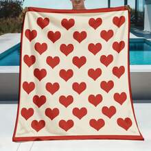 1pc Flannel Blanket With Large Red Hearts Pattern| Soft Beige Background, Perfect For Valentine'S Day, Cozy And Warm, Polyester, Digital Print, All Seasons Use, Machine Washable - White - View 4