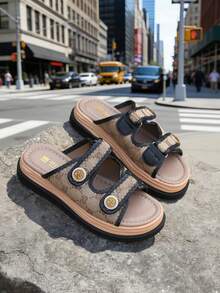 女士休闲沙滩厚底拖鞋 - 黑色 - 查看 1