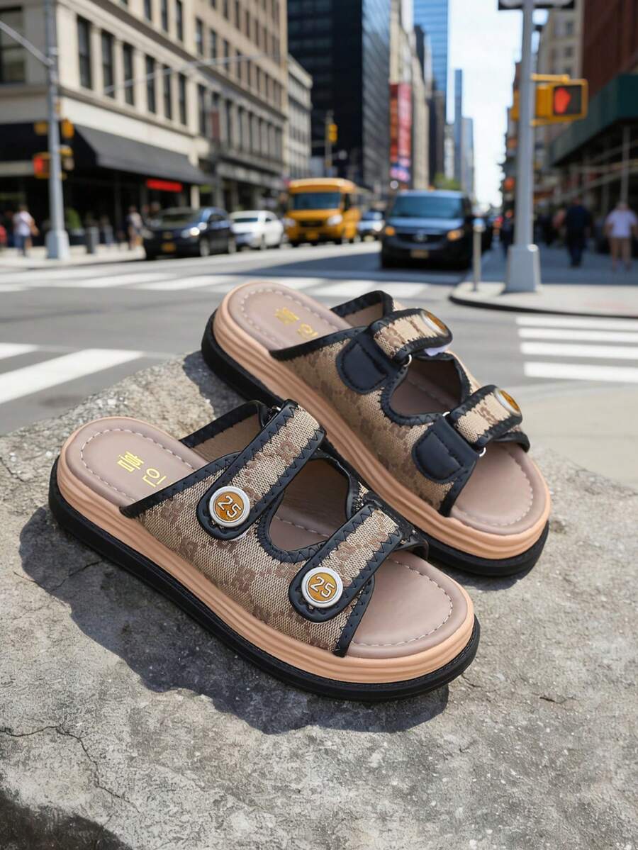 女士休闲沙滩厚底拖鞋 - 黑色 - 查看 1