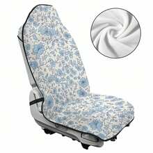 Retro Floral Print Car Seat Covers, For Women Boho Blue Flower Seat Protector Cover Nonslip Car Decor Accessories For Vehicle Car SUV Truck, White, Perfect Gift For Family Or Friends, Stylish Car Accessories Interior - 樣式 1 - 查看 7