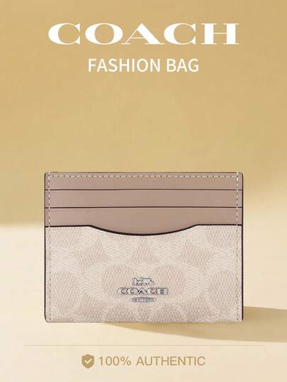 Coach 女士超薄真皮卡包，带身份证窗口和零钱包的信用卡夹