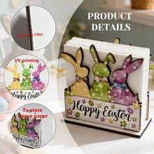 1/4 piezas Soporte vintage de madera para servilletas con diseño de conejo y letrero de "Felices Pascuas", adecuado para decoración de cocina de estilo granja en primavera, estantería para toallas de papel, centro de mesa estacional - Multicolor - Ver 10
