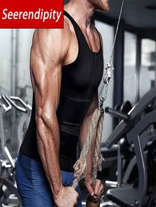 Men's Body Shaper Waist Trainer Sauna Vest Double Belt Sweat Shirt Corset Top Abdomen Slimming Shapewear Fat Burn Fitness Suits - 黑色 - 查看 7