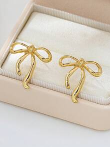 女士金色蝴蝶结耳环一对 - 金黃色 - 查看 4