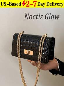 Faux Leather Solid Color Crocodile Embossed Fashion Mini Chain Crossbody Bag - màu đen - Xem 9