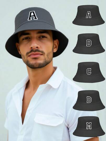 1PC Men's Personalized A-Z Letter Fisherman Cap, Unisex Classic Bucket Hat,UV Protection Sun Cap,Hip Hop Street Style Fisherman Cap,All-Match For Streetwear & Travel & Camping Beach Sports Outdoor Adventures