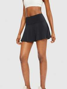 Women's One Piece Sports Skirt, High Waist Active Wear Golf Tennis Skirt, Casual With Pockets Skort Design, Spring/Summer Black - Black - View 3