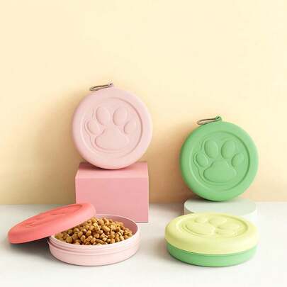 1个全新便携式宠物户外食碗，多功能犬猫喂食碗，可盛放食物和水，颜色随机