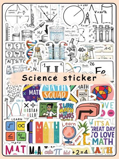 65/100 Parça STEM Etiket Koleksiyonu, Profesyonel Bilim Şemaları ve Eğlenceli Matematik Tasarımları, Ders Kitapları, Defterler ve Bilgisayar Süslemesi İçin Uygundur