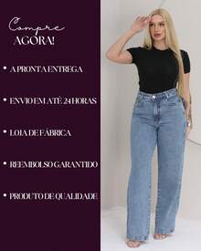 Women's Jeans Wide Leg Pantaloons 100% Premium Cotton Comfort Modern Style Casual Wide Women's Fashion Straight Versatile Bell Bottom - 中等水洗藍 - 查看 6