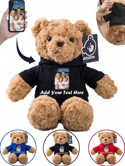 Ursuleț de pluș premium de 28 cm - Un cadou distractiv și ideal pentru cuplurile aflate la distanță, perfect pentru cadoul de o lună al prietenei. Personalizabil cu text și imagini, cadou personalizat în formă de ursuleț de pluș pentru ocazii precum Ziua Îndrăgostiților, ziua de naștere, Crăciunul, sărbătorile.