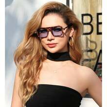 Vintage Square 70s Flat Aviator Fashion Glasses Women Men Classic Retro Stylish Frame Glasses ,Vacation Gift Party Driving Outfit Matching, Suitable For Various Face Shapes To Participate In Different Occasions.CK2622 - 017 豹紋鏡框 & 藍色鏡片 - 查看 2