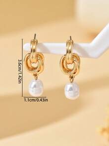 1 Pair Fashionable Faux Pearl Twist Knot Hoop Earrings, Suitable For Parties And Daily Wear - Multicolor - View 6