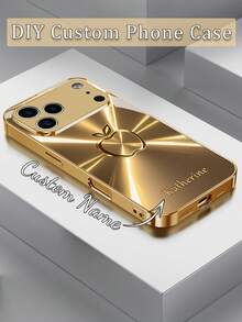 1pc Customized Name High-Definition Electroplated Glass Phone Case With Gradient Apple Pattern, Compatible With Iphone 17 Pro Max/16 Pro Max/15/14 Plus/13 Pro/12 Pro Max/11/Xs Max/8/7/6 Plus Phone Accessories - Gold - View 2