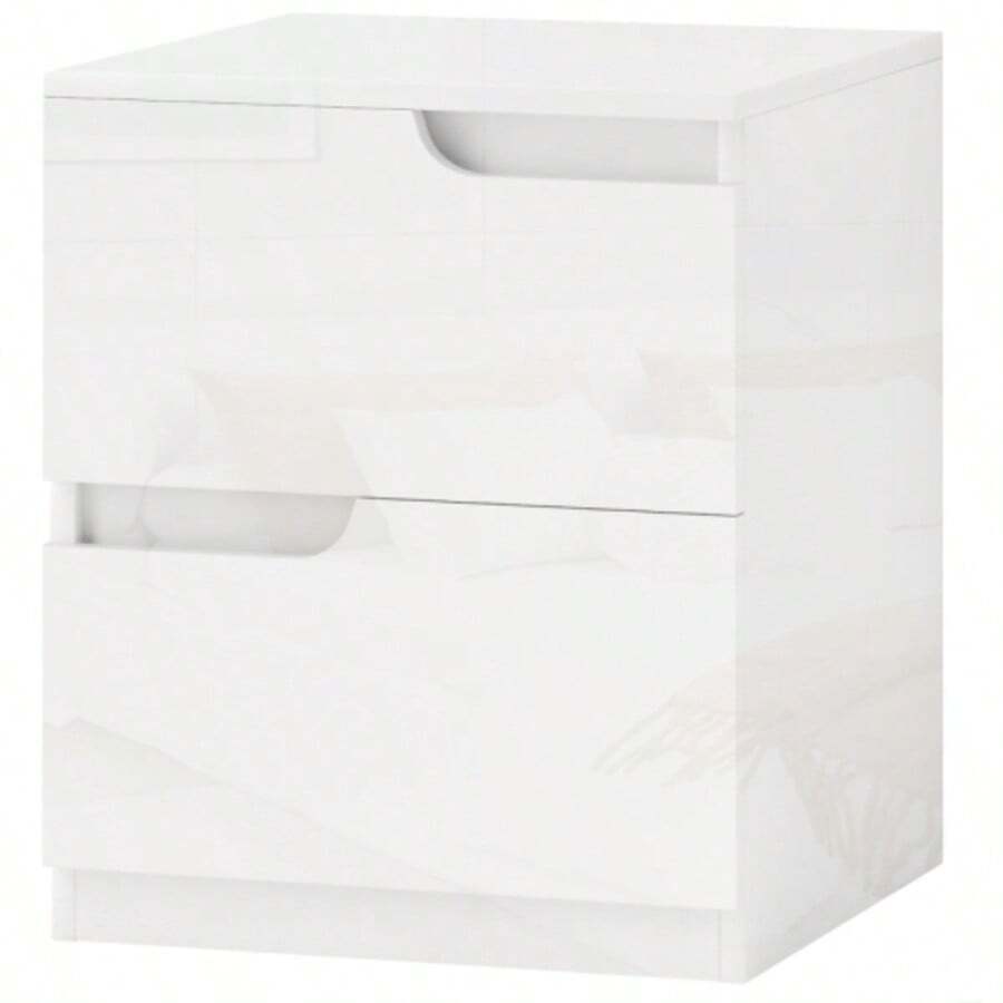 Bedside Table With 2 Drawers, Side Table For Living Room Or Bedroom, 40 X 40 X 48 Cm, Glossy White - White - View 1