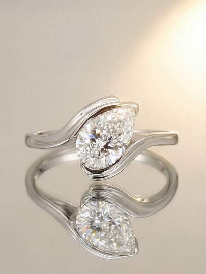 1pc S925 Sterling Silver Twist Arm Water Drop Shaped Ring, Fashionable And Exquisite, Suitable For Daily Wear, Dates, And An Ideal Jewelry Gift For Women, New Year, Valentine's Day