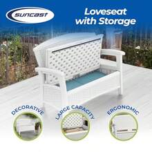 Elements Stylish Lightweight Loveseat Outdoor Seating With Convenient Built In Universal Storage And All Weather Plastic White - Trắng - Xem 5
