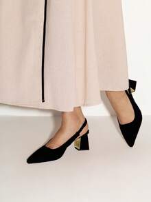 NobleVue Women's Pointed Toe Block Heel Pumps, Black - Black - View 3