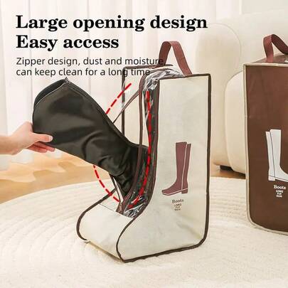 Transparent Dust- And Moisture-Resistant Hanging Boot Storage Bag For Closet Organization - Premium Multi-Functional Shoe Protector With Ergonomic Handle, Lightweight And Portable, Suitable For Tall And Ankle Boots, Clear Protective Cover, Space-Saving Hanging Design, Easy-Access Hook, Shields Boots From Dust, Moisture, And Scratches, Ideal For Travel, Dorm Rooms, Laundry Areas, And Entryway Storage, Enhancing Wardrobe Freshness And Visual Appeal